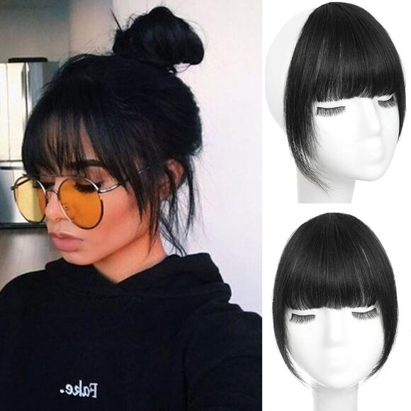 Accessories - Clip in Bangs Real Human Hair Clip on Wispy Bangs Fringe with Temples Hairpieces